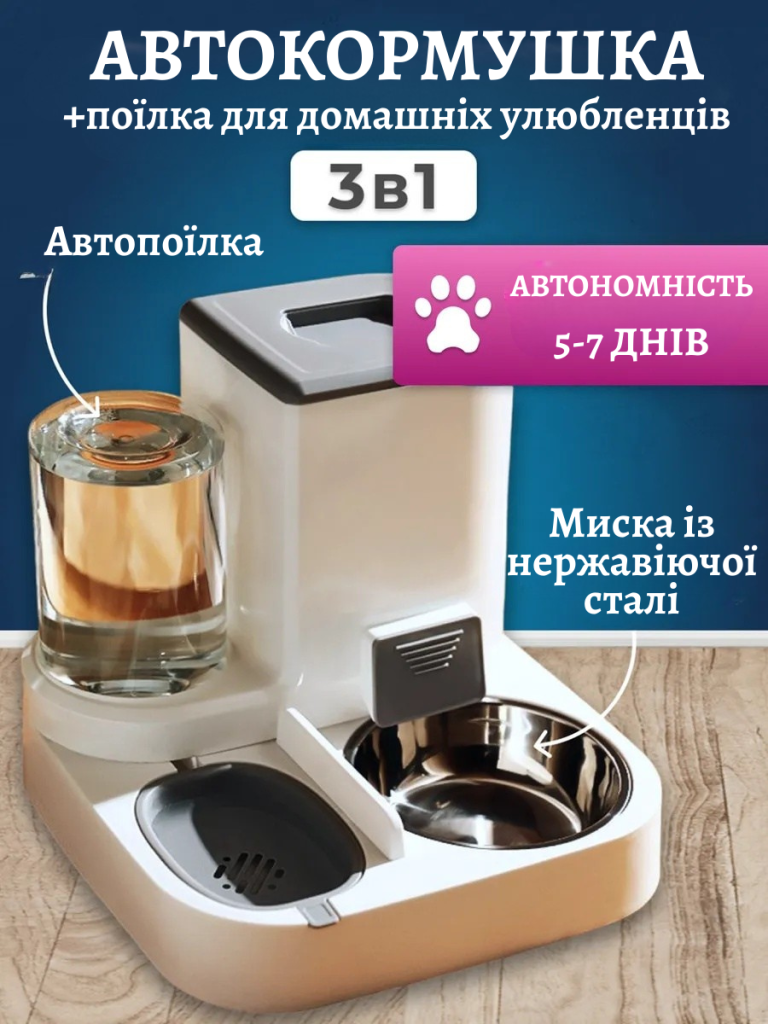Миска з автоматичною подачею корму та води для тварин